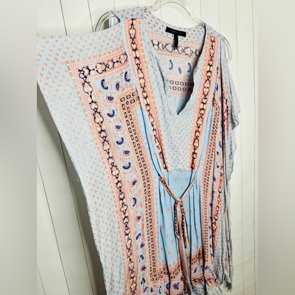 BCBGmaxazria Alexi Blue Peach Combo Print Kaftan Mini Dress Summer Resortwear S - Picture 7 of 11